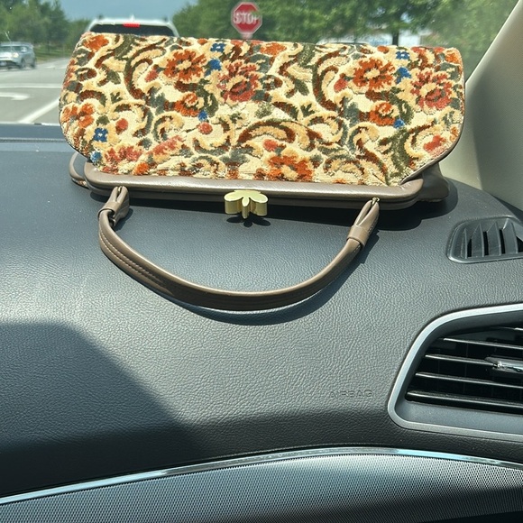 Graceline vintage chenille bag fall colors leather handle fully lined kiss lock - Picture 6 of 17